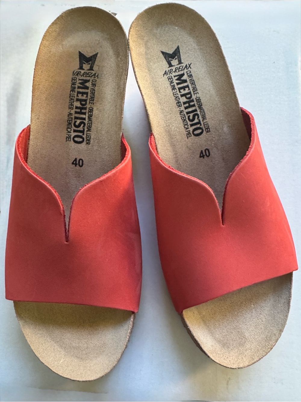 Mephisto Women's Coral-Red Open-Toe Slip-On Wedges !New!